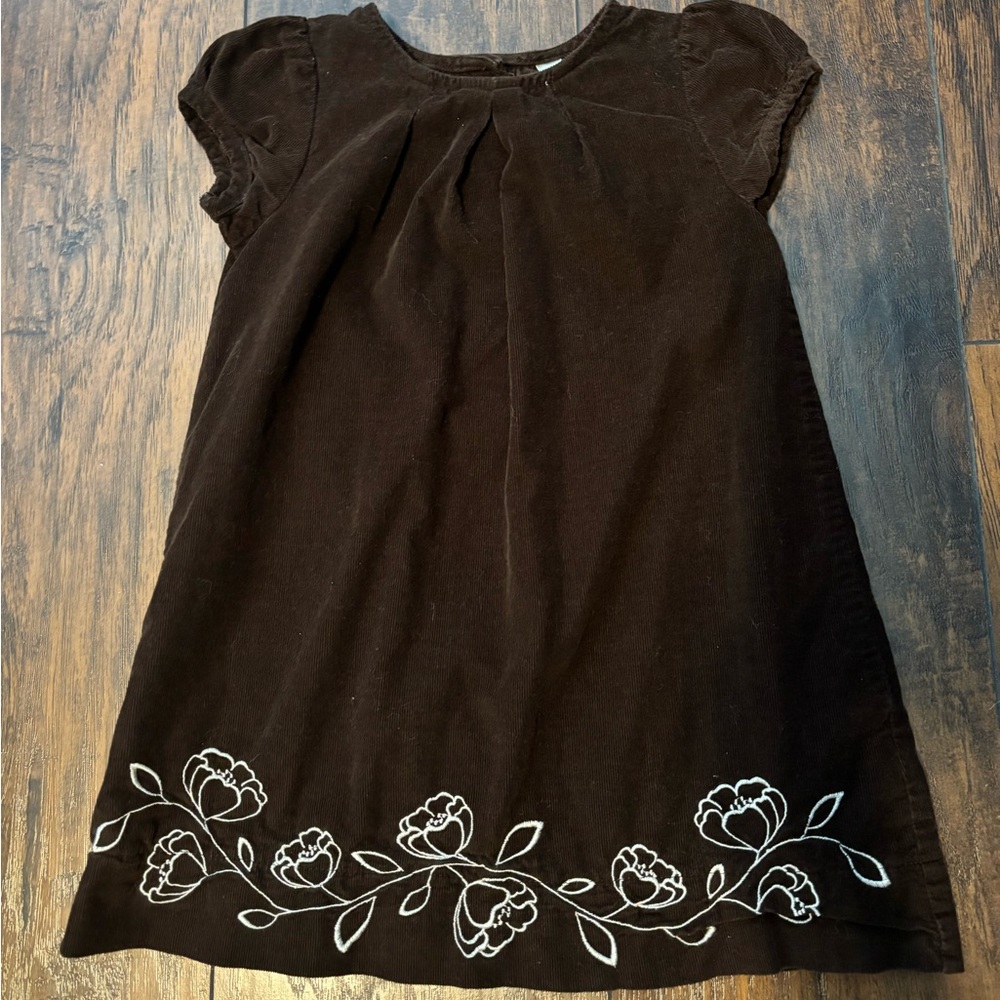 Toddler Girl Cherokee Brown Corduroy Dress with White Floral Trim 3T Cotton